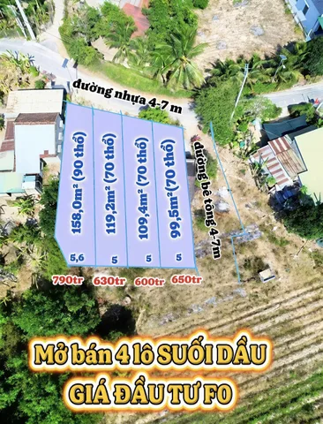 MỞ BÁN 4 LÔ ĐƯỜNG NHỰA SUỐI CÁT
Giá đầu tư: từ #600tr