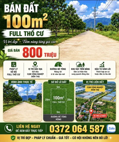 Bán Đất Thổ Cư 100%, Đối Diện Khu Công Nghiệp VCN Xã Diên Thọ, Khánh Hoà, Đất Trồng Full Xoài Úc Giá 800 Triệu/Lô