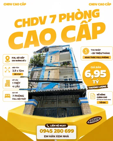 Bán CHDV 7PN Full NT Lê Đức Thọ P16 3.9x12 CN47m² 5L TN 25tr/th giá chỉ 6.75 tỷ TL