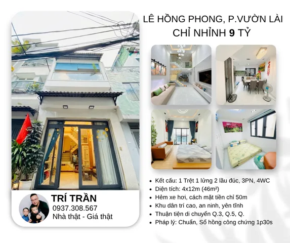 💰 CHỈ 9.2 TỶ – HẺM XE HƠI – 3 TẦNG BTCT – LÊ HỒNG PHONG