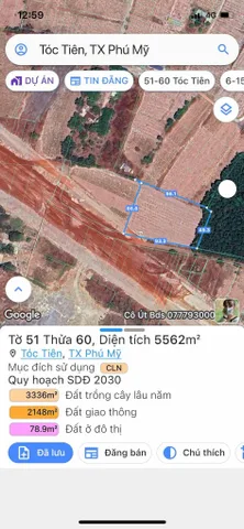 Bán Đất 5562m² thổ cư 300m² giá 15 tỷ tại Xã Tóc Tiên Thành phố Phú Mỹ Bà Rịa - Vũng Tàu