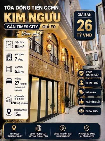 Bán tòa CCMN tại cầu Mai Động, Hoàng Mai 90m x7T 27pkk full đồ cách mặt phố đúng 1 nhà