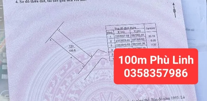 Bán Đất 100m² thổ cư 100m² giá 3 tỷ tại Xã Sóc Sơn Hà Nội