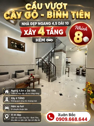 CẦU VƯỢT CÂY GÕ - KẾ CHỢ LỚN MỚI 
NHÀ ĐẸP HIỆN ĐẠI KẾT CẤU 4 TÂNG 
NGANG 4,5 DÀI 10 HẺM 🚘(6MXT)