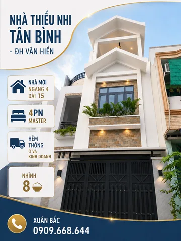 NHÀ THIẾU NHI TÂN BÌNH - ĐH VĂN HIẾN 
MỚI 100% NGANG 4 DÀI 15 VỚI 4PN MASTER 
HẺM 🚛 THÔNG Ở VÀ KINH DOANH (PLN)
