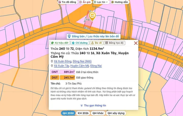 Bán Đất 11349m² thổ cư 80m² giá 2.484 tỷ tại Xã Xuân Đông Đồng Nai
