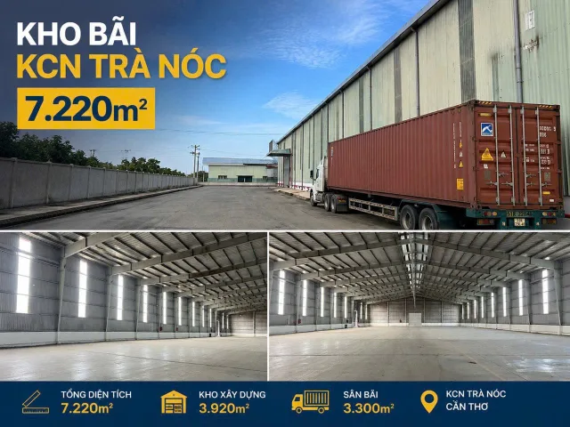 Cho thuê kho xưởng 7.220m² KCN Trà Nóc, Bình Thủy, Cần Thơ, sân bãi 3.300m², container 24/7