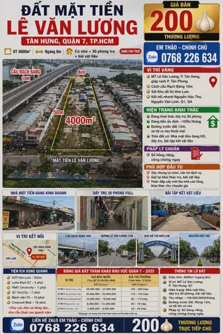 Bán Đất 4000m² thổ cư 2100m² giá 199.1 tỷ tại Đường Lê Đăng Lương Phường Tân Phong Quận 7 TP. Hồ Chí Minh