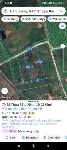 Bán Đất 2185m² giá 1 tỷ tại Xã Hàm Liêm Lâm Đồng