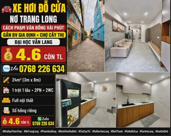 Bán Nhà riêng 24m² thổ cư 24m² giá 4.6 tỷ tại Đường Nơ Trang Long Phường Bình Lợi Trung TP. Hồ Chí Minh
