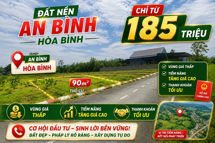 Bán Đất giá 185 triệu/ lô tại Xã An Bình Huyện Lạc Thủy Hòa Bình