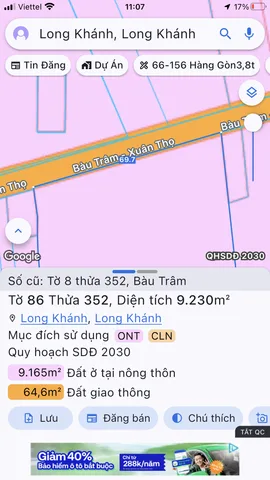 Bán Đất 9225m² thổ cư 250m² giá 22 tỷ tại Xã Bàu Trâm Thành phố Long Khánh Đồng Nai