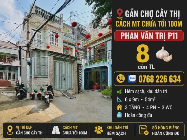 Bán Nhà riêng 54m² thổ cư 54m² giá 8 tỷ tại Đường Phan Văn Trị Phường 11 Quận Bình Thạnh TP. Hồ Chí Minh