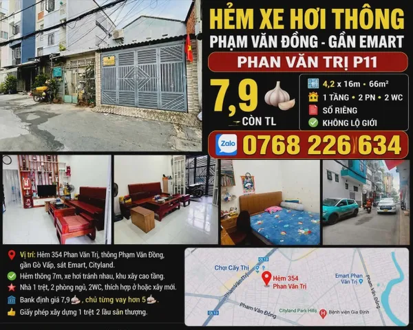 Bán Nhà riêng 66m² thổ cư 66m² giá 7.9 tỷ tại Đường Phan Văn Trị Phường 11 Quận Bình Thạnh TP. Hồ Chí Minh