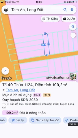 Bán Đất 109m² thổ cư 80m² giá 1.15 tỷ tại Xã An Ngãi Huyện Long Điền Bà Rịa - Vũng Tàu