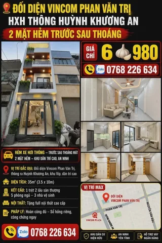 Bán Nhà riêng 35m² thổ cư 35m² giá 6.98 tỷ tại Đường Phan Văn Trị Phường 05 Quận Gò Vấp TP. Hồ Chí Minh