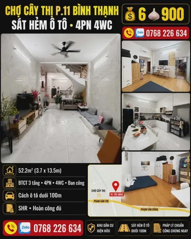 Bán Nhà riêng 53m² thổ cư 53m² giá 6.9 tỷ tại Đường Phan Văn Trị Phường 12 Quận Bình Thạnh TP. Hồ Chí Minh