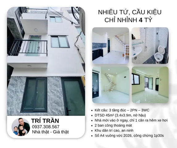 💰 CHỈ 4.2 TỶ – NHÀ MỚI 3 TẦNG ĐÚC – 1 CĂN RA HXH – PHAN XÍCH LONG, PHÚ NHUẬN