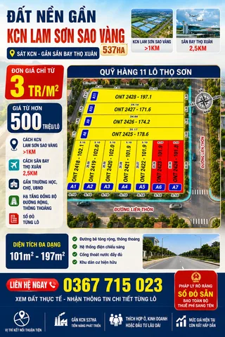 🚀 ĐẤT NỀN GẦN KCN LAM SƠN SAO VÀNG 537HA- SÂN BAY THỌ XUÂN