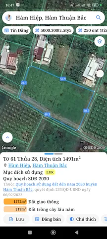Bán Đất 1490m² giá 860 triệu tại Xã Hàm Hiệp Huyện Hàm Thuận Bắc Bình Thuận
