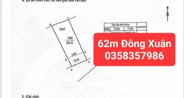 Bán Đất 62m² thổ cư 62m² giá 2.72 tỷ tại Xã Đông Xuân Huyện Sóc Sơn Hà Nội