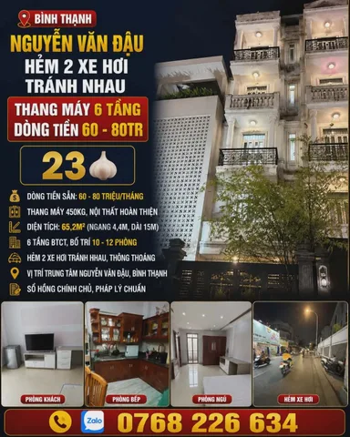 🍀 HẺM 2 XE HƠI TRÁNH NHAU NGUYỄN VĂN ĐẬU BÌNH THẠNH THANG MÁY 6 TẦNG DÒNG TIỀN 60 80TR 💰23🧄 📱0768 226 634
