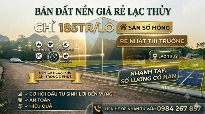 CHỈ 185TR SỞ HỮU ĐẤT NỀN TẠI LẠC THỦY, HÒA BÌNH
