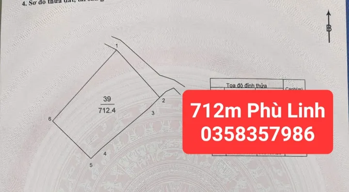 Bán đất Phù Linh,712m vuông,mặt tiền 22.76m
300m thổ cư,giá 11 tỷ 750 triệu