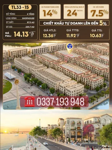 Bán shophouse Tài Lộc 4.3 TL33-15 Vinhomes Vũ Yên Hải Phòng.