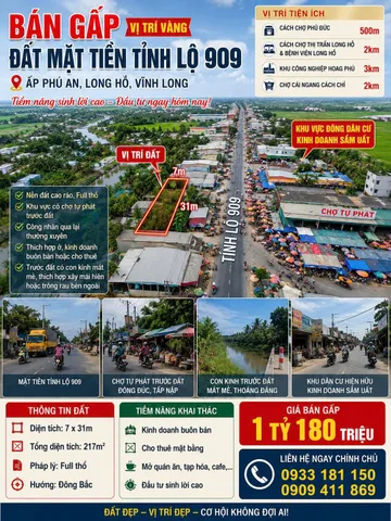 🌟 BÁN NGAY LÔ ĐẤT FULL THỔ CƯ MẶT TIỀN 909 LONG HỒ 🌟