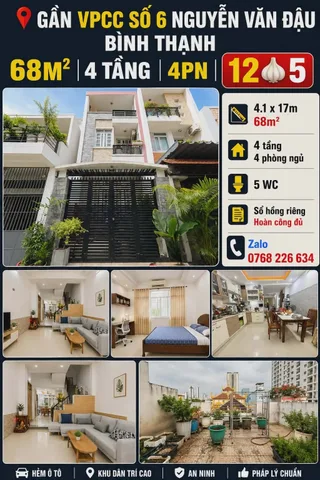 🍀 GẦN VPCC SỐ 6 NGUYỄN VĂN ĐẬU, BÌNH THẠNH, 68M², 4 TẦNG 4PN, 💰12🧄5
💰 12🧄5 còn TL
📱 Zalo 0768 226 634