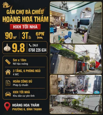 GẦN CHỢ BÀ CHIỂU, HOÀNG HOA THÁM, HXH TỚI NHÀ, 90M², 3T, 6PN 💰9.88🧄 📱0768 226 634