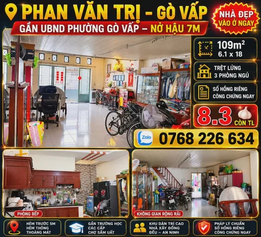 🏡 PHAN VĂN TRỊ GÒ VẤP • GẦN UBND PHƯỜNG GÒ VẤP • NỞ HẬU 7M • 3PN • 💰 8.3 🧄 • 📱 0768 226 634