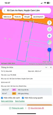 444.12 450M2 10X45M 
vị trí : VĨNH ĐÔNG XÃ CAM AN , KHÁNH HOÀ
diện tích ;450M2 10X45M 60M THỔ CƯ
giá 1TỶ950TR ĐÃ XÂY BAO TƯỜNG RÀO 
giá tổng bán : 1TY950TR