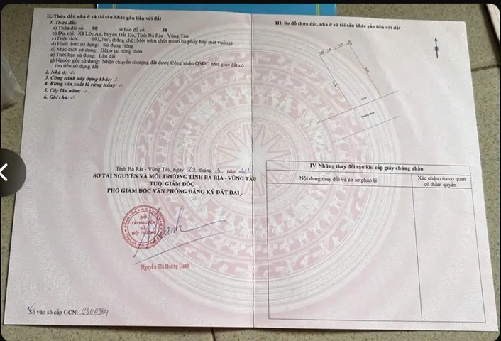 BÁN GẤP 193 MÉT FULL THỔ CƯ NGAY TÁI ĐỊNH CƯ LỘC AN, CÁCH BỜ KÈ LỘC AN 300 MÉT GIÁ 2,25 TỶ