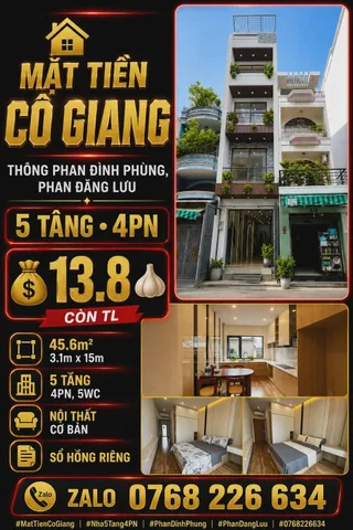 Mặt tiền Cô Giang, thông Phan Đình Phùng, Phan Đăng Lưu, 5 tầng, 4PN, 💰 13.8 🧄
📱 Zalo 0768 226 634
