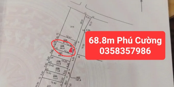 Bán đất Phú Cường DT 68.8m,MT 5.22m
Giá bán 2 tỷ 450 triệu