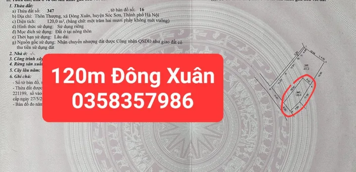 Bán đất Đông Xuân DT 120m vuông,MT 5m
Giá bán 4 tỷ 250 triệu