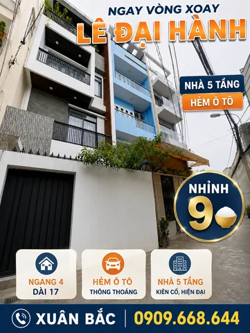 VÒNG XOAY LÊ ĐẠI HÀNH SÁT CV ĐAM SEN 
NHÀ 5 TÂNG BTCT 
NGANG 4 DÀI 17