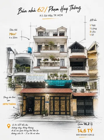 Giảm giá bán gấp HXH 62 Phạm Huy Thông P7 4x20 CN 79M2 6 Lầu gần chợ Căn Cứ giá 14,6 Tỷ TL
