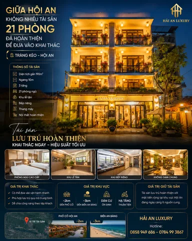 Bán khách sạn 21 phòng Trảng Kèo Hội An – gần phố cổ – có thang máy – hoàn thiện nội thất