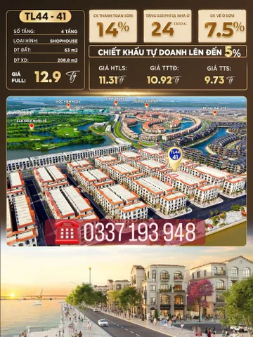 Bán shophouse Tài Lộc 4.3 TL44-41 Vinhomes Vũ Yên Hải Phòng.
