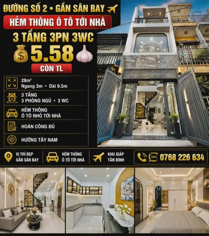 🍀 ĐƯỜNG SỐ 2 • GẦN SÂN BAY • HẺM THÔNG Ô TÔ NHỎ TỚI NHÀ • 3 TẦNG 3PN • 💰 5.58 🧄