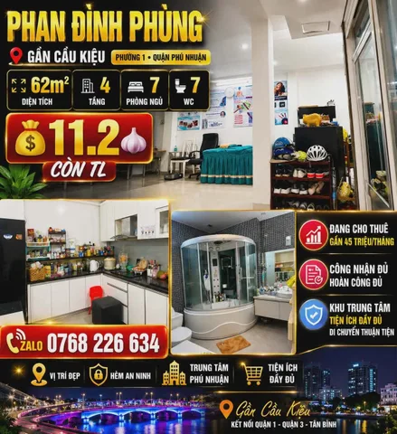 🍀 PHÚ NHUẬN PHAN ĐÌNH PHÙNG GẦN CẦU KIỆU 62M² 7PN 💰 11 🧄 2 📱 0768 226 634