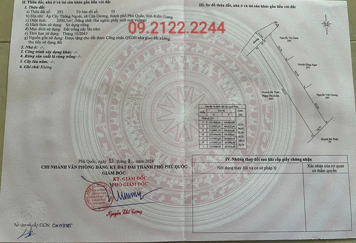Bán đất 2000m2 Cây Thông Ngoài Ngang 18.7m giá 8tỷ tại Đặc Khu Phú Quốc