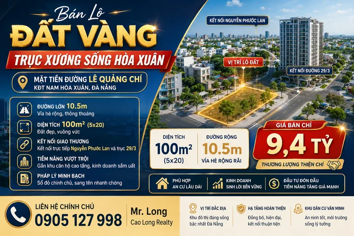 Đất đẹp  đường chính 10.5m Lê Quảng Chí , Hòa Xuân