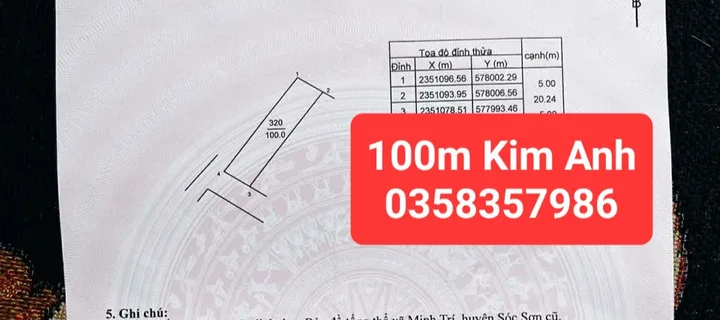 Bán đất xã Kim Anh DT 100m,MT 5m
Giá bán 1 tỷ 950 triệu