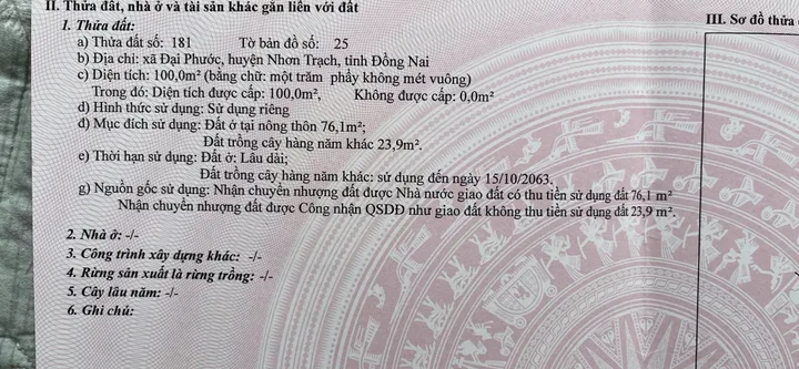 Chủ gửi lô đất 76m2 thổ cư đủ ở gia đình_xã Đại Phước_Gần DT762_CHỈ 1 tỷ 6 còn thương lượng!!