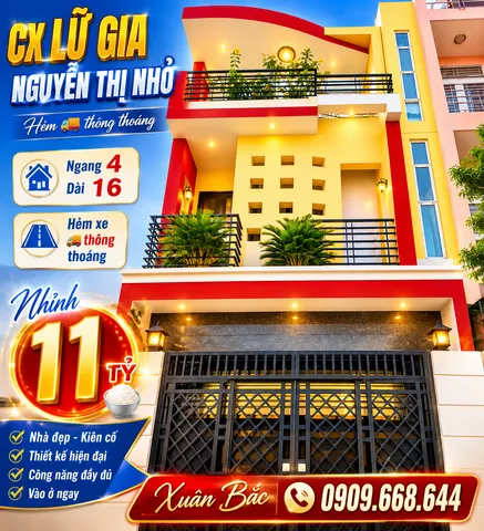 CX LỮ GIA - NGUYỄN THỊ NHỎ (BNTN)
NGANG 4 DÀI 16 HẺM 🚛 THÔNG 
SÁT CHỢ TÂN BÌNH KẾ O.10 - O.11