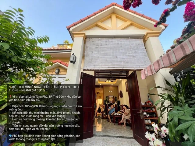 BIỆT THỰ MINI Ở NGAY – LÀNG TĂNG PHÚ Q9 – HXH THÔNG – NGANG 6M ĐẸP